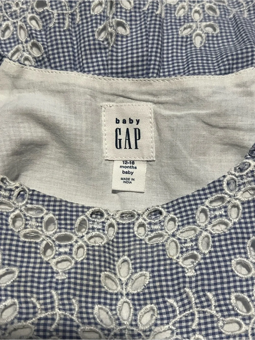 BABY GAP Blue Gingham Eyelet Flutter-Sleeve Dress